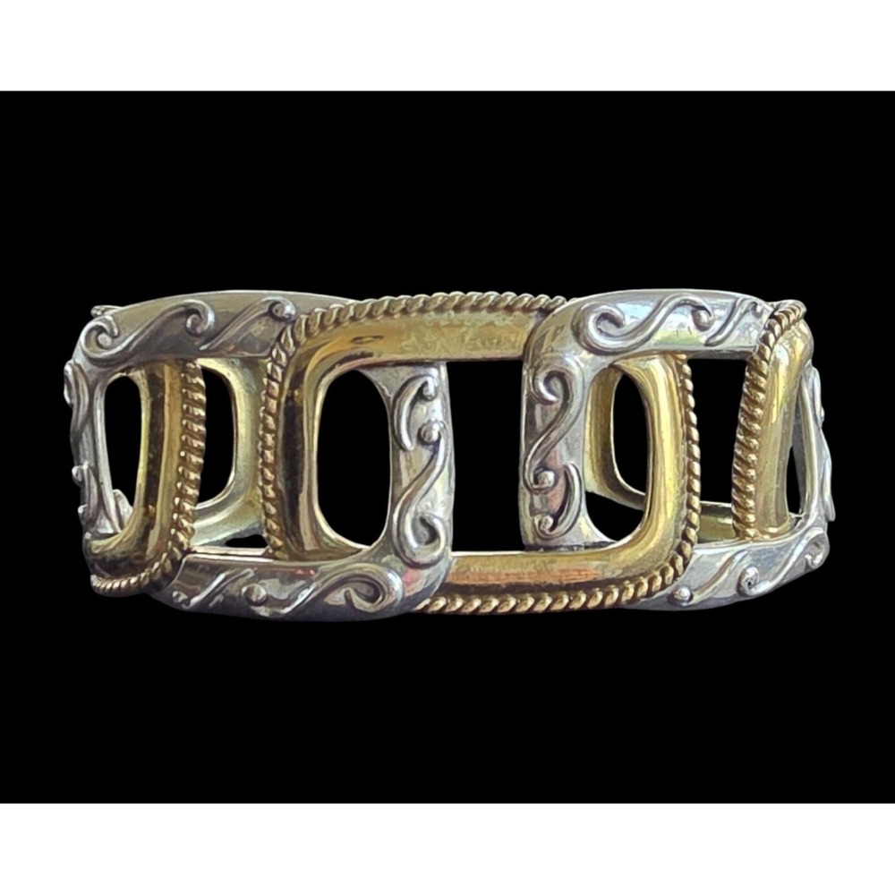 Carolyn Pollack Vintage Sterling Silver Brass Buckle Cuff Bracelet 925 Jewelry